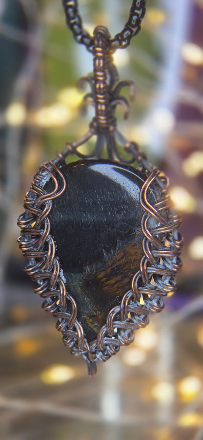 Blue Tiger's Eye – Hand-Woven Copper Art