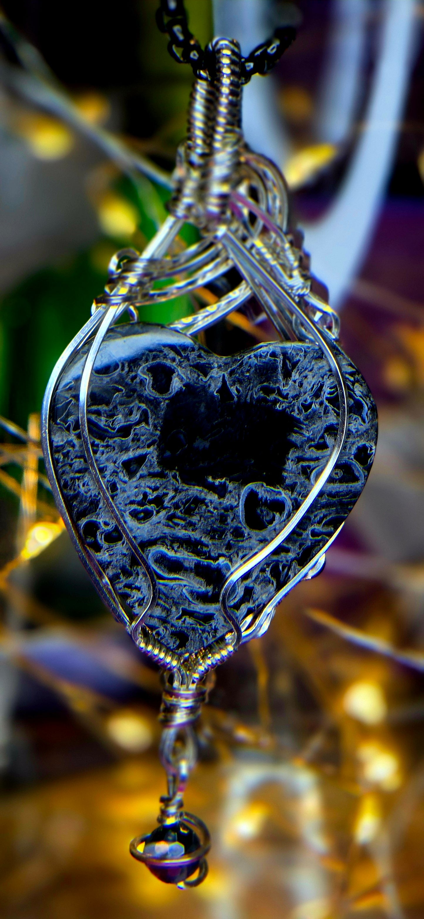 Ancient Wisdom Shield – Palm Root Fossil & Mystic Purple Agate Pendant