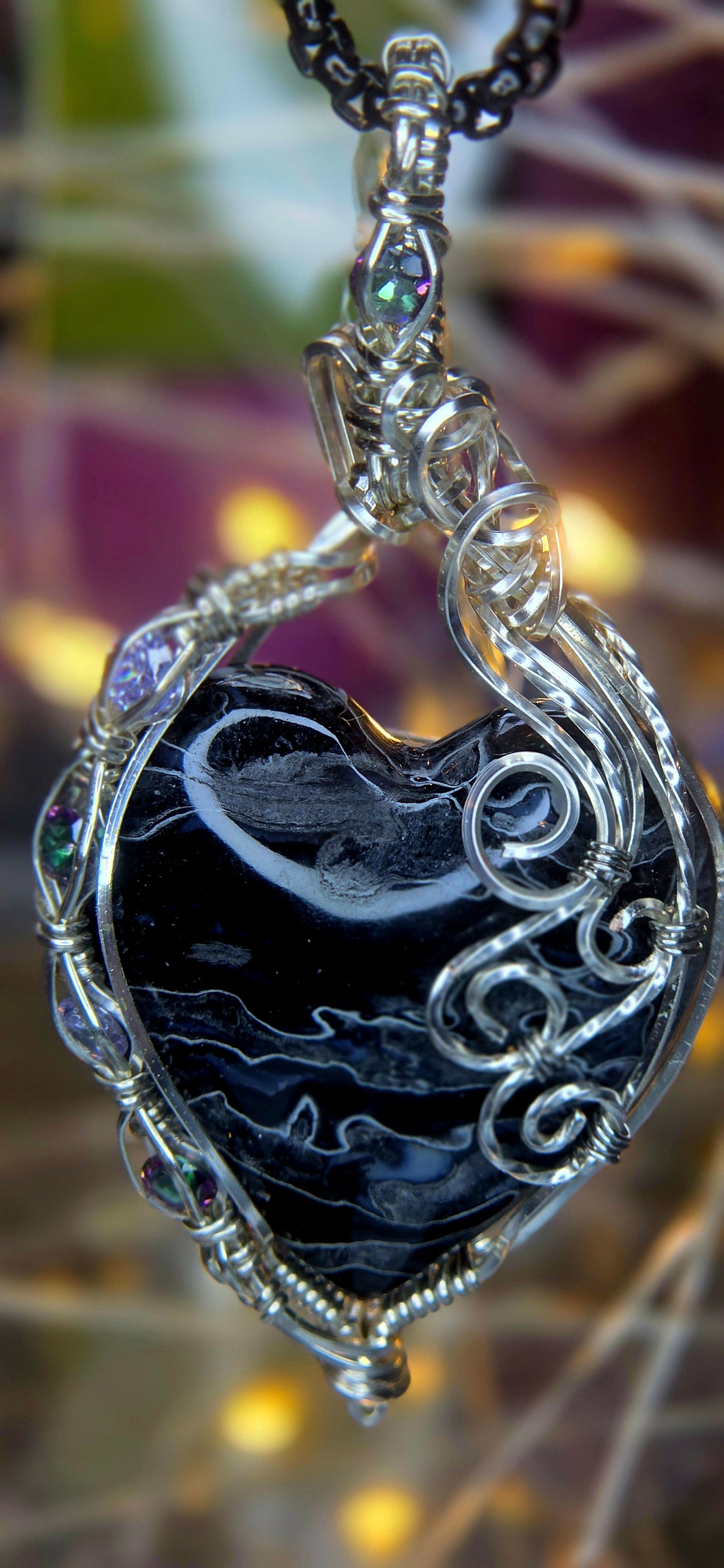 Bless Your Heart – Fossilized Palm Root & Silver Plated Copper Wire Wrapped Pendant