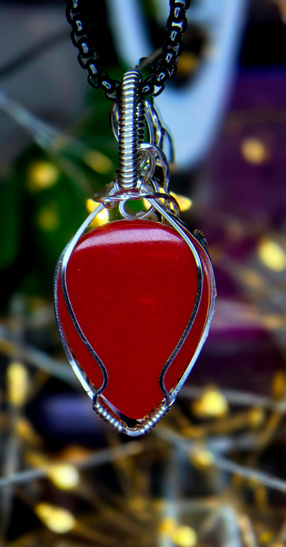 Pink Plume Agate "Sunset Garden" Pendant – Hand-Wrapped Silver Plated Copper Jewelry