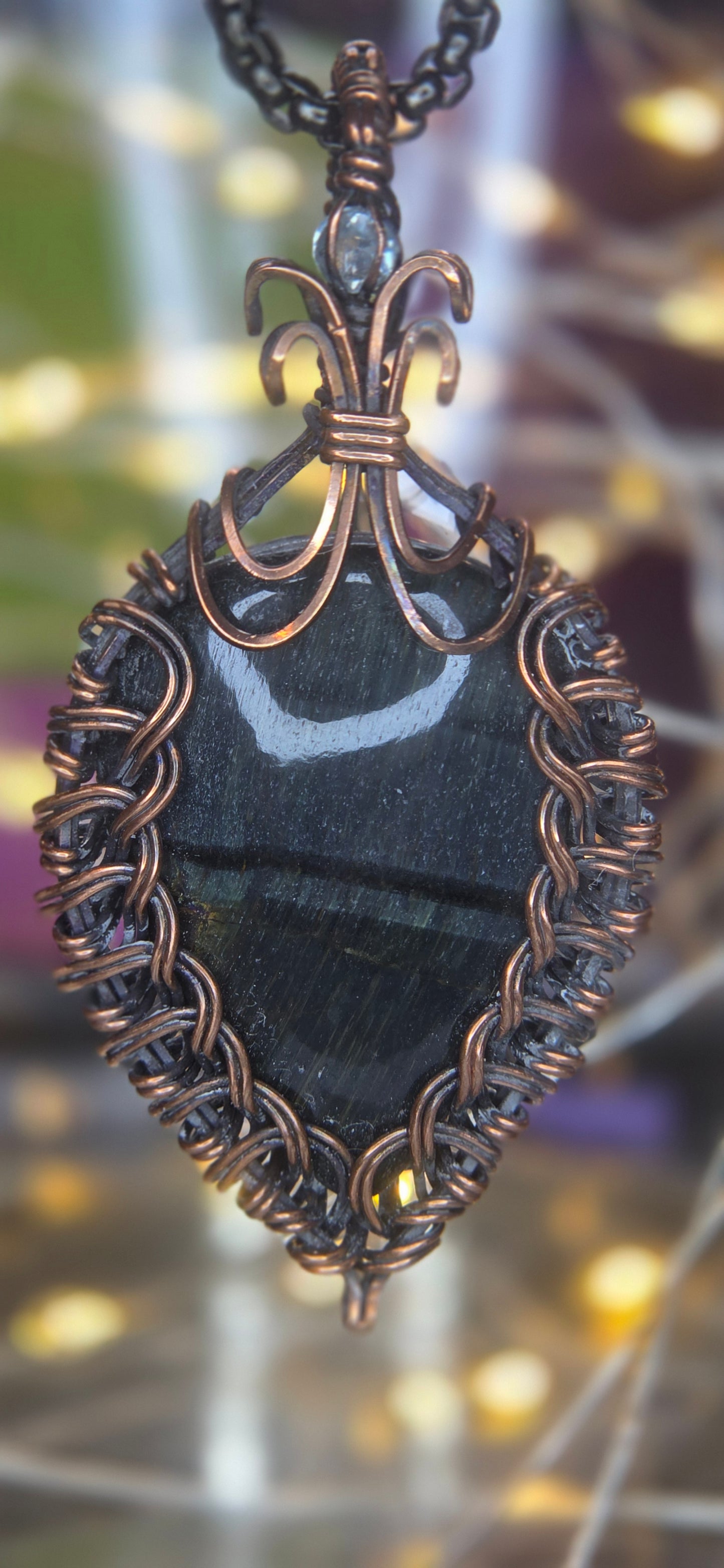 Blue Tiger's Eye – Hand-Woven Copper Art