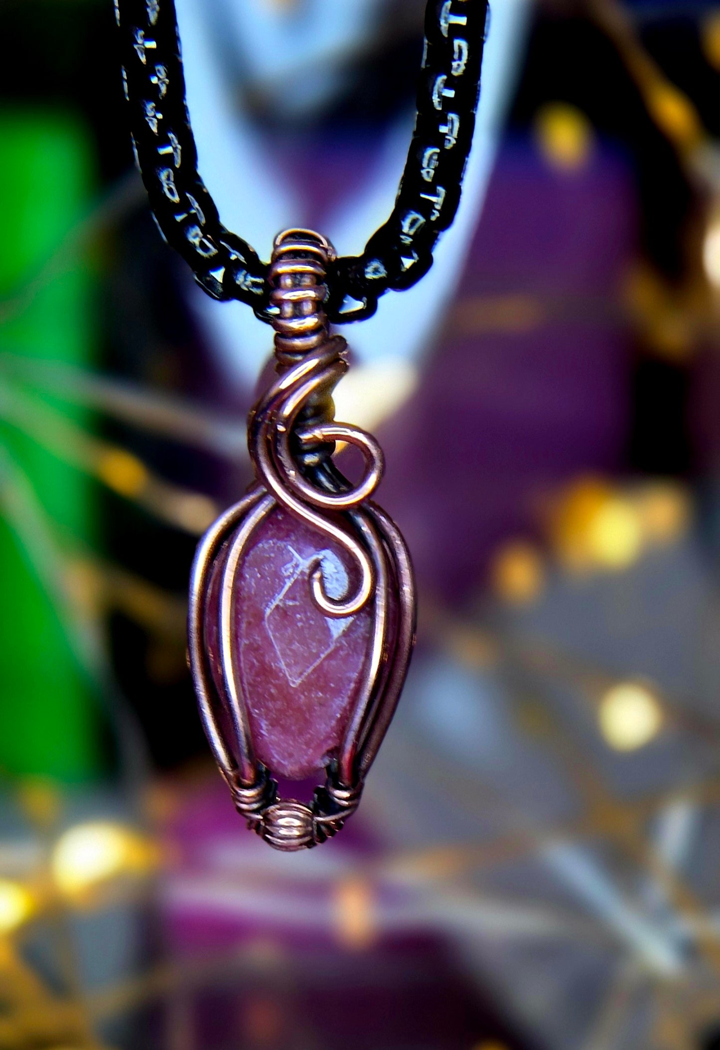 Petite Compassion Pendant – Hand-Wrapped Pink Rhodonite