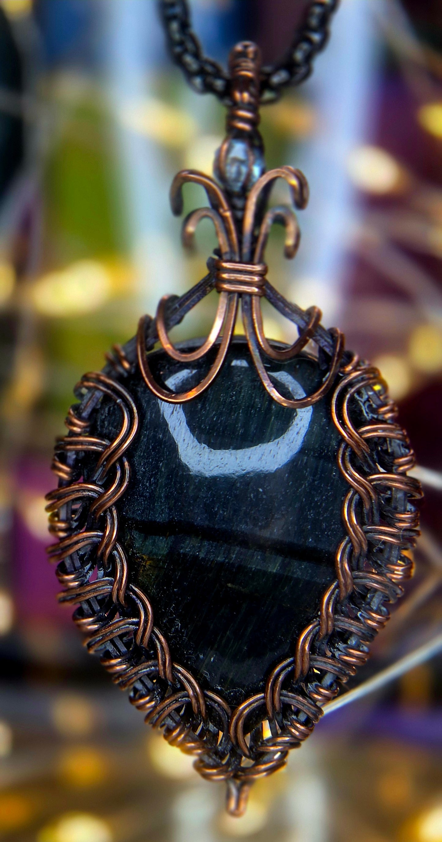 Blue Tiger's Eye – Hand-Woven Copper Art