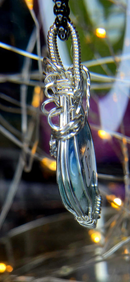 Shattuckite & Purple Tourmaline Pendant – Hand-Woven Silver Plated Copper Art