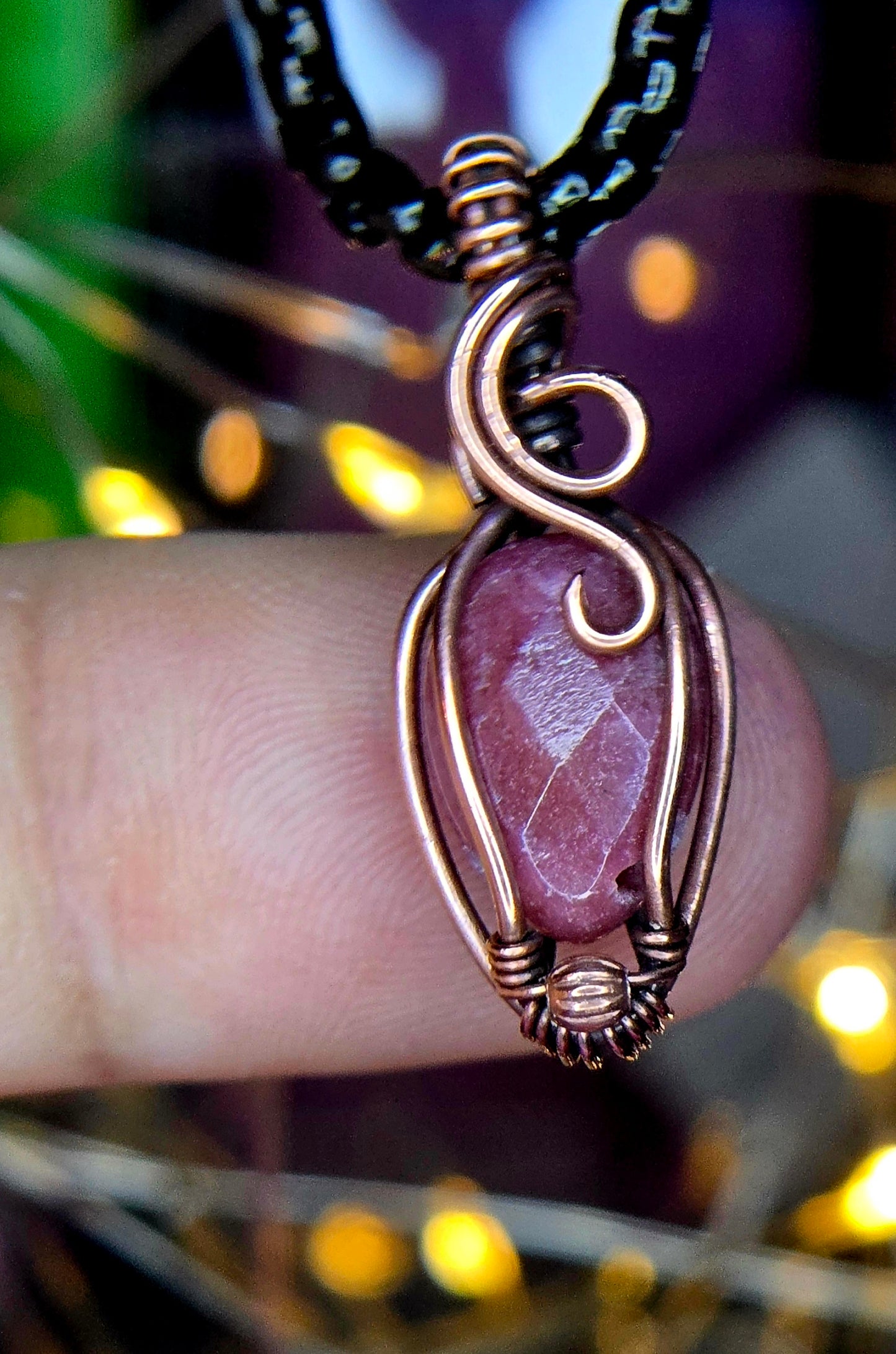 Petite Compassion Pendant – Hand-Wrapped Pink Rhodonite